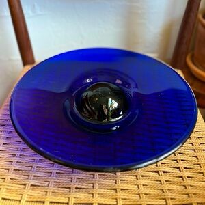 Signed Wasserbauer Art Glass Bowl Cobalt Blue MCM Mid Century Modern Studio Art